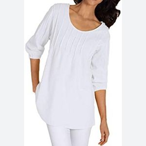 Soft Surroundings Pintuck Gauze Pullover Tunic Top in White Size XS